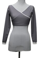 Gray lycra crossed dance top/heart-neck hat