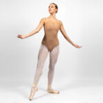 Body danza con tagli, arriccio seno e bretelle in rete Eva